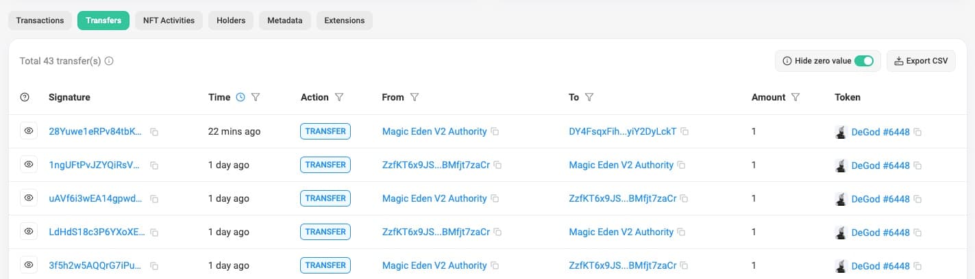 Solscan NFT transactions