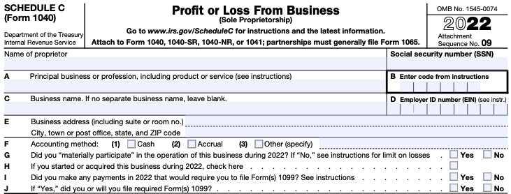 IRS Profit or Loss from Business Schedule C