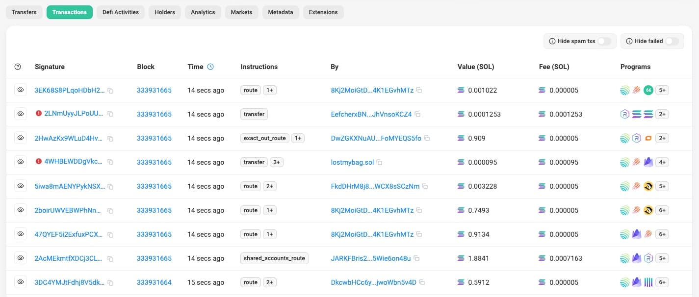 Solscan token transactions