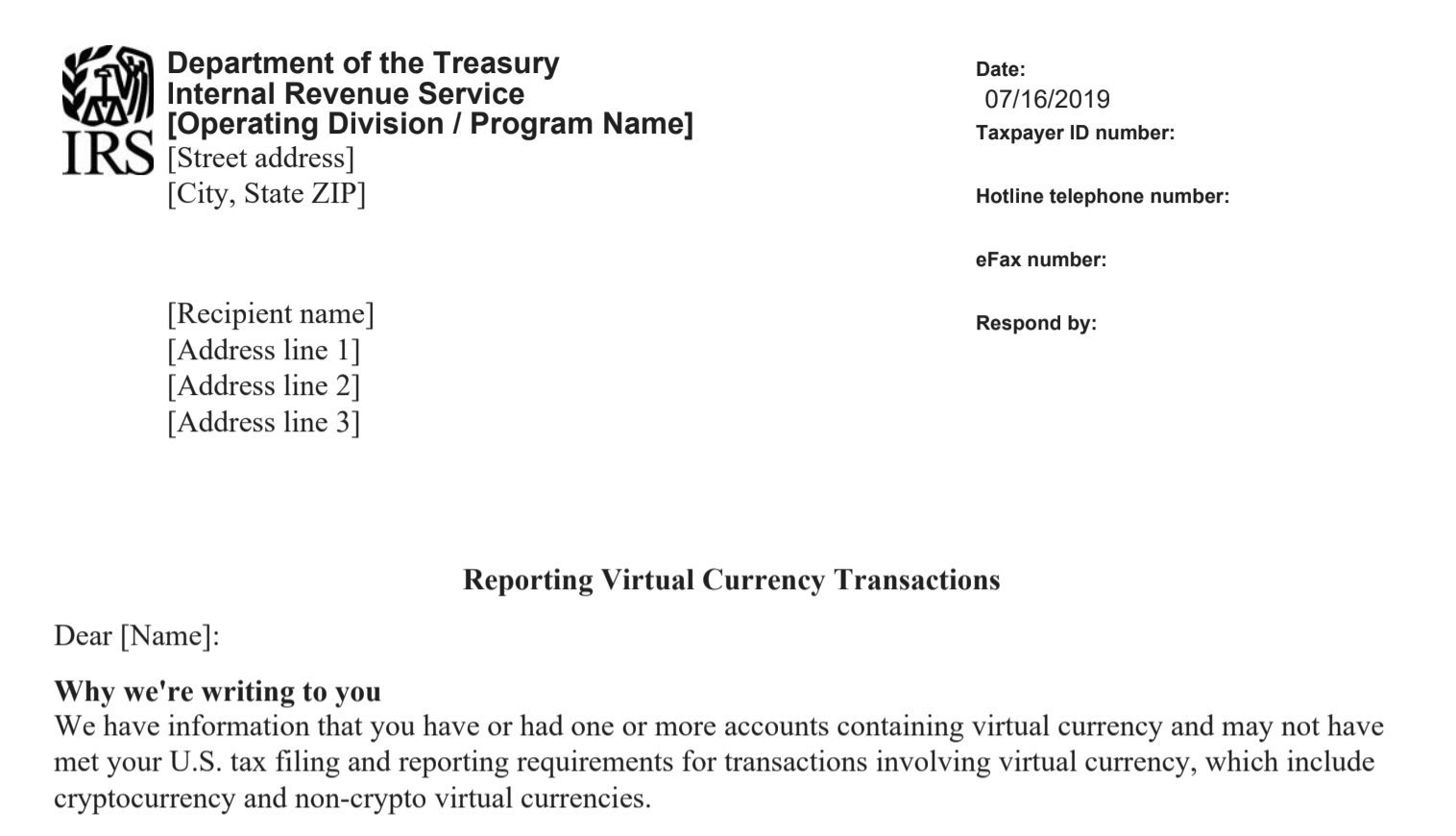 Letter 6174 from the IRS about cryptocurrency