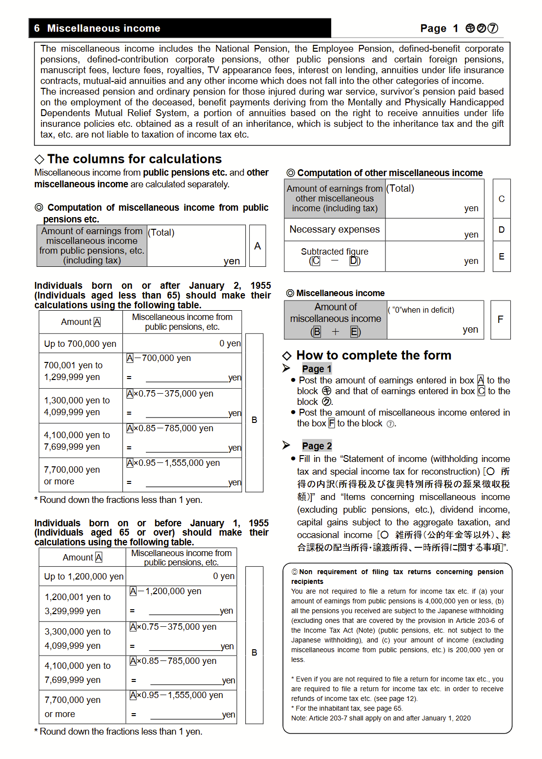 Japanese miscellaneous income reporting instructions
