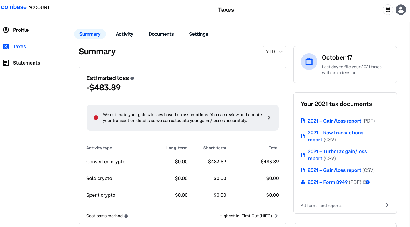 Coinbase tax reports