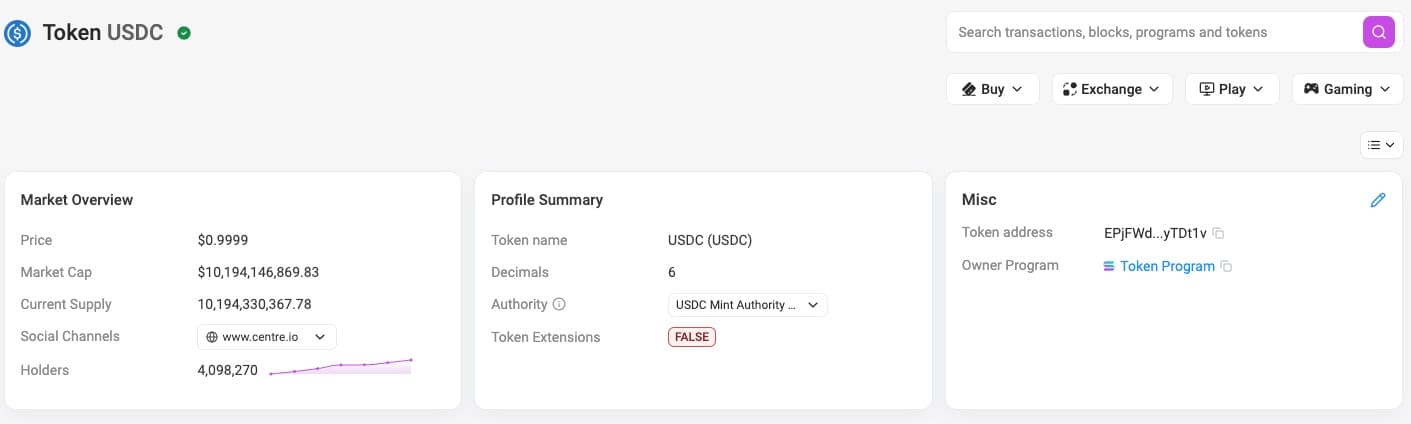 Solscan token information