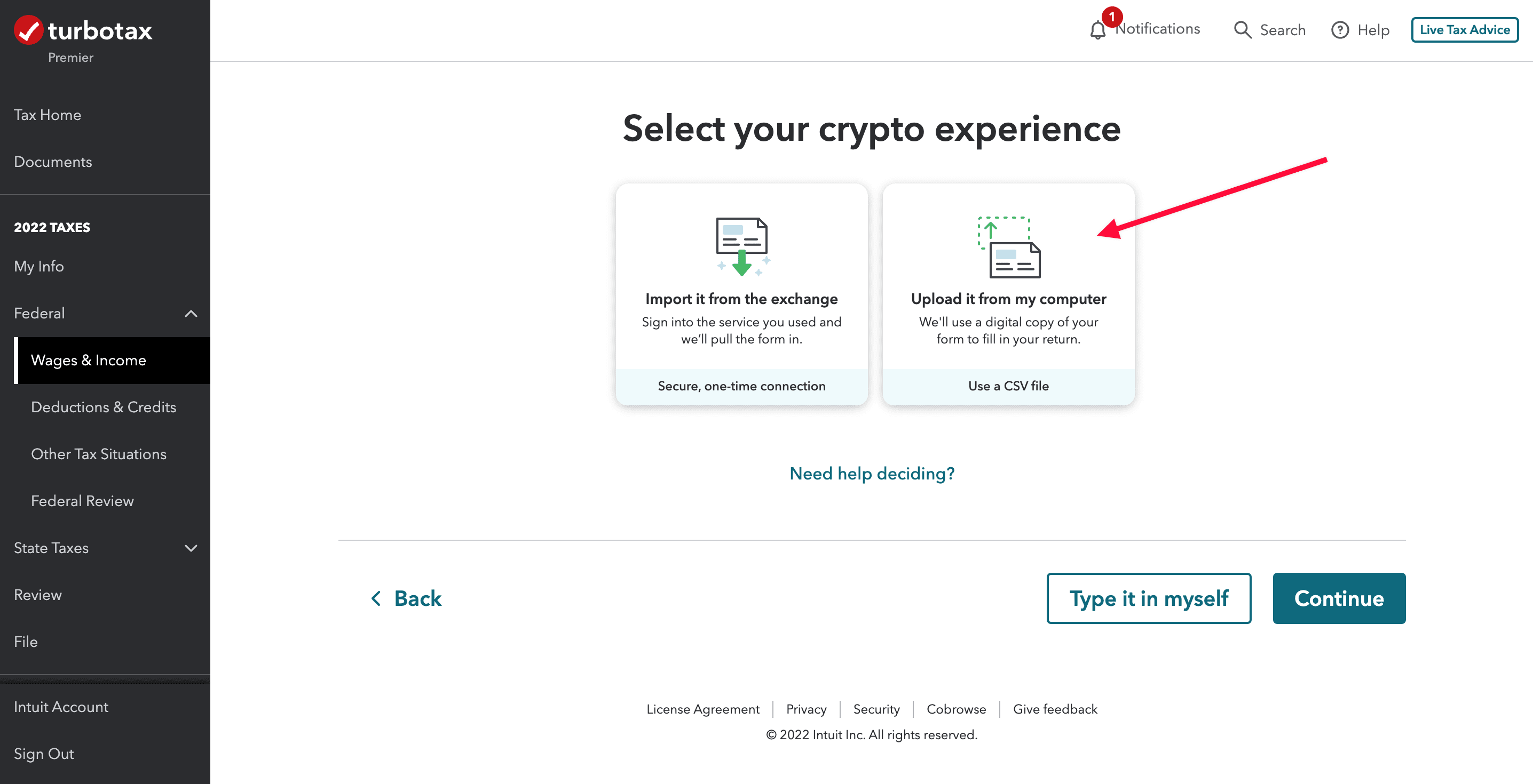 Turbotax select your crypto experience